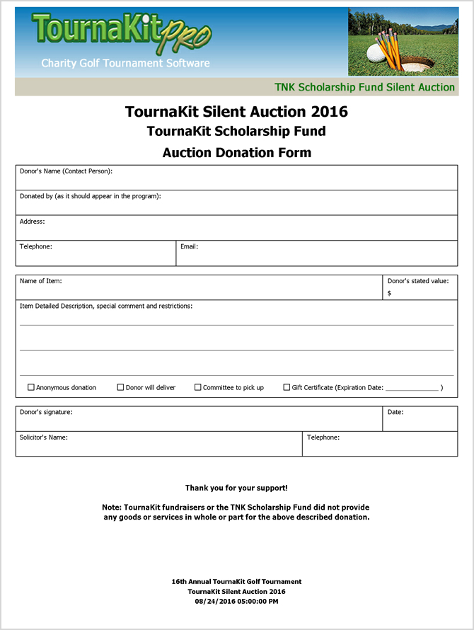 TournaKit Pro Auction Item Donation Form