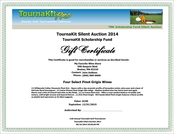 Auction Item Gift Certificate - Full Header