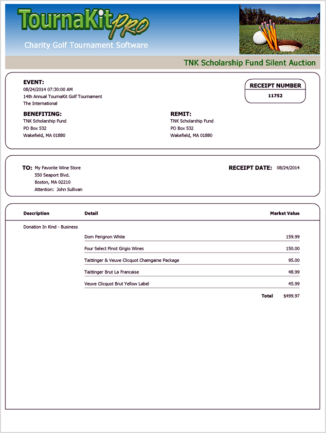 Auction Donor Receipt Market Value Line Item Detail - Full Header