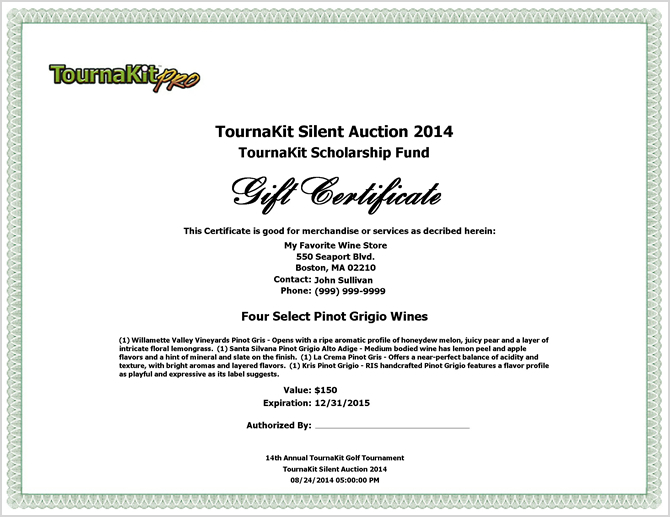 Auction Item Gift Certificate - Header Left