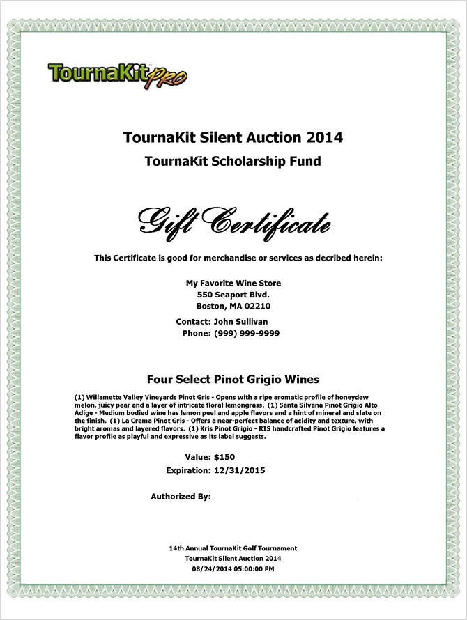 Auction Item Gift Certificate - Header Left