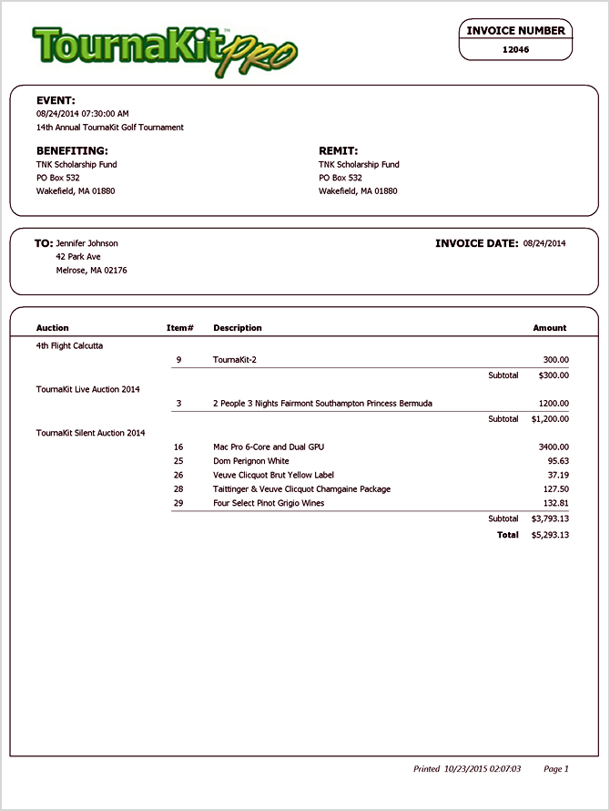 Auction Invoice Templates