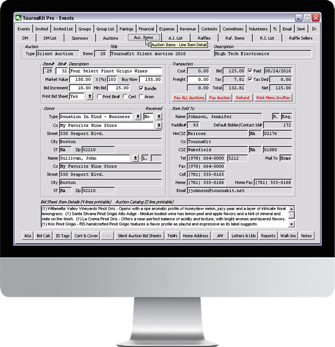 TournaKit Pro Integrated Auction Item Software