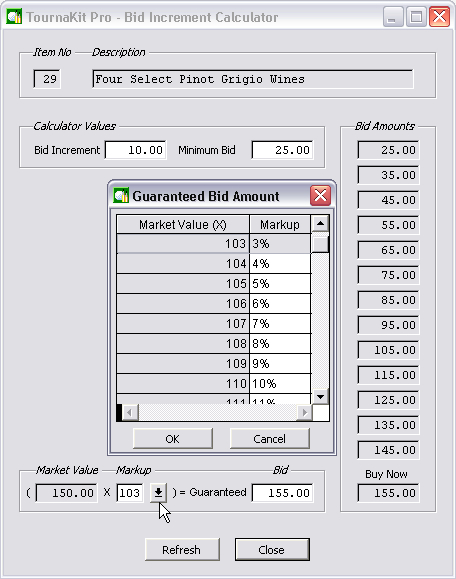 Auction Item Software - Silent Auction Bid Sheet Increment Calculator