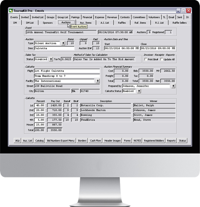 TournaKit Pro Integrated Calcutta Golf Auctions
