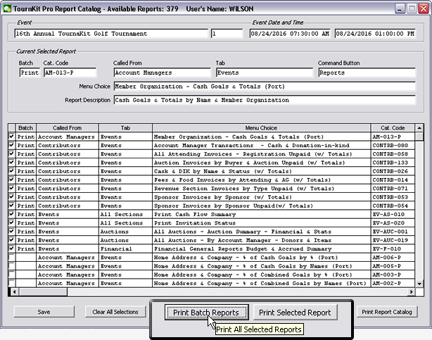 Charity Golf Tournament Report Batch Printing