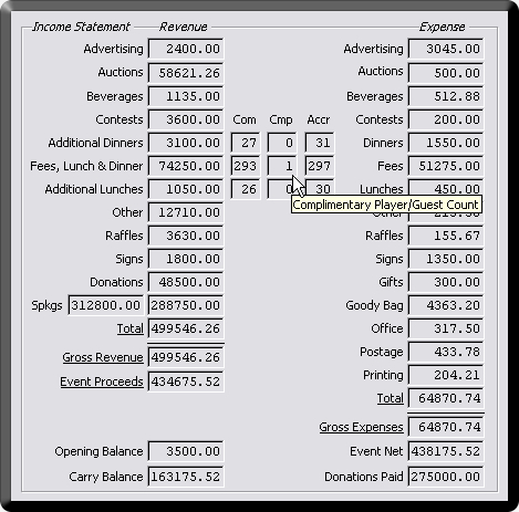 Charity Golf Tournament Income Statement