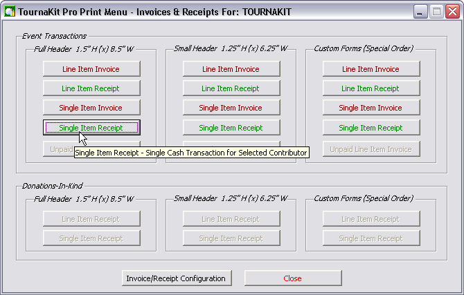 Invoice and Receipt Print Menu