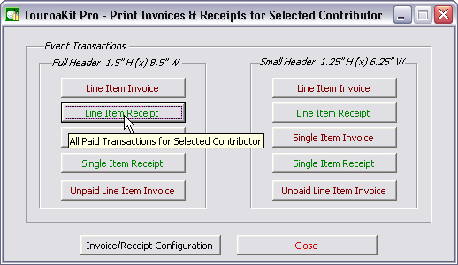 Charity Golf Tournament Group Print Invoices and Receipts