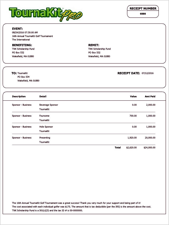 Sponsor Single Item Receipt Small Header