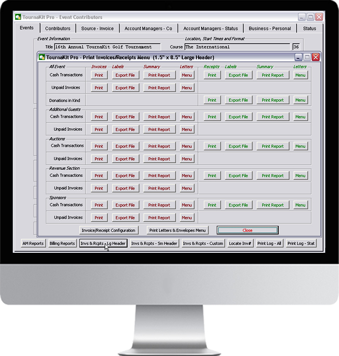 TournaKit Pro Features - Event Contributors Invoices and Receipts