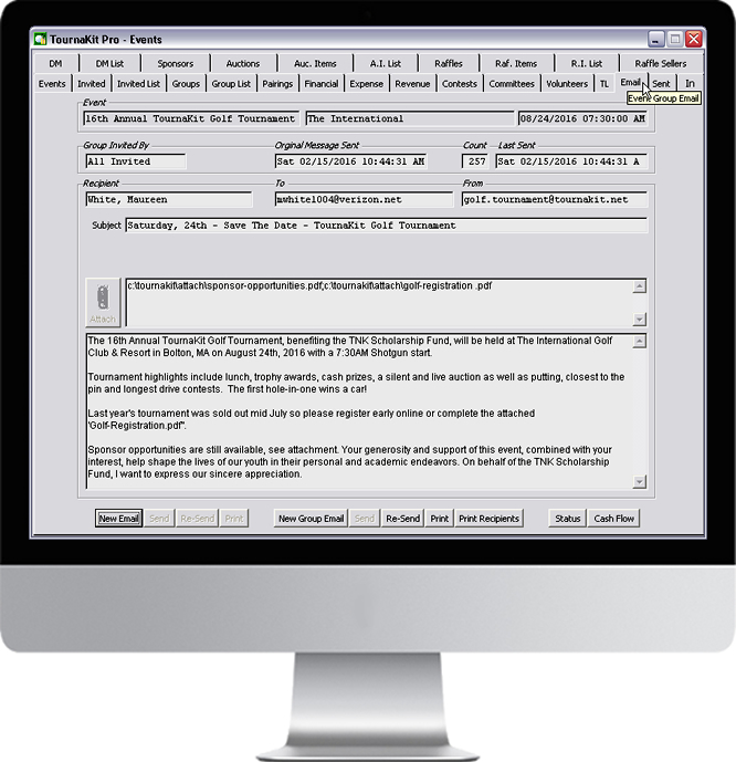 TournaKit Pro Features - Event Group Email