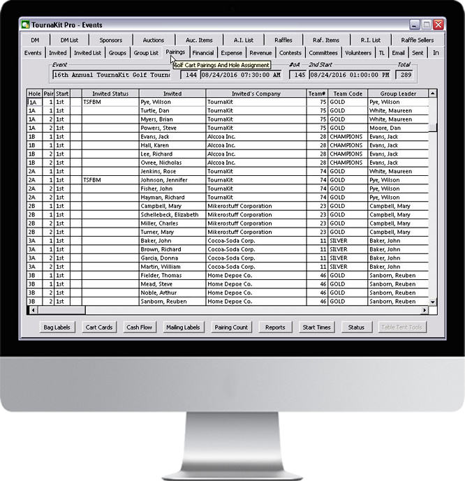 TournaKit Pro Features - Hole Assignments and Cart Pairings