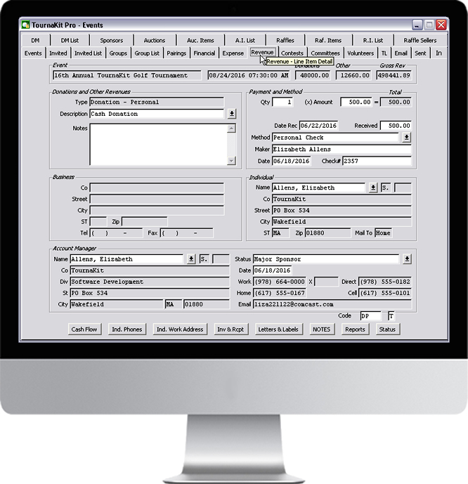 TournaKit Pro Features - Event Revenue with Line Item Detail