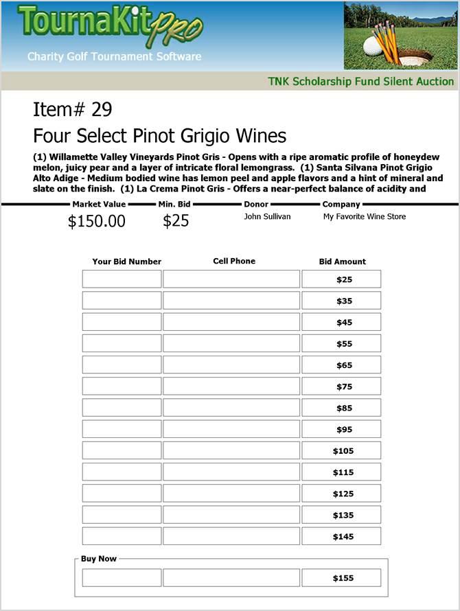 Auction Item Software - Silent Auction Bid Sheet